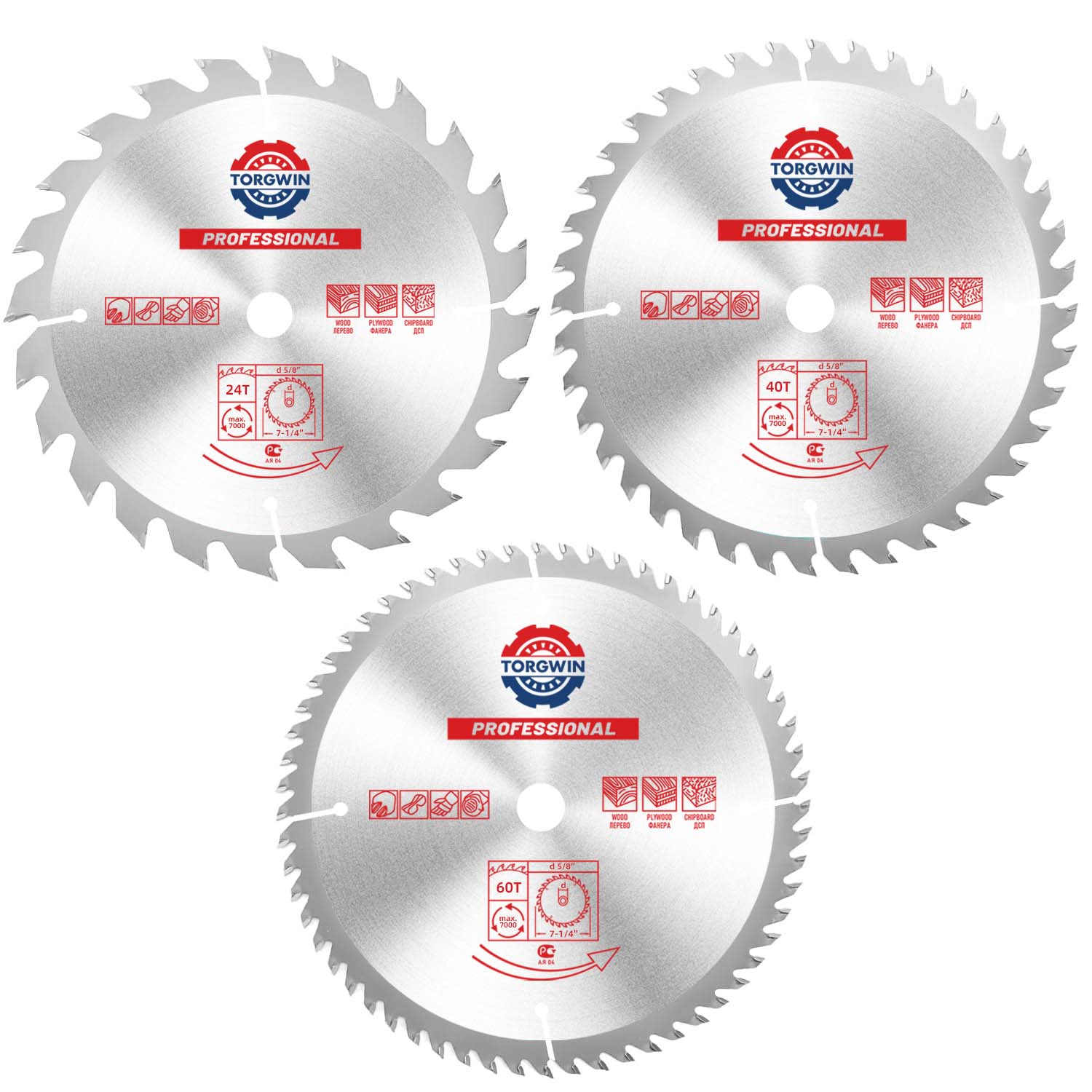 7-1/4-Zoll-Kreissägeblatt – 24T, 40T und 60T Combo-Sägeblatt mit 5/8-Zoll-Aufnahme